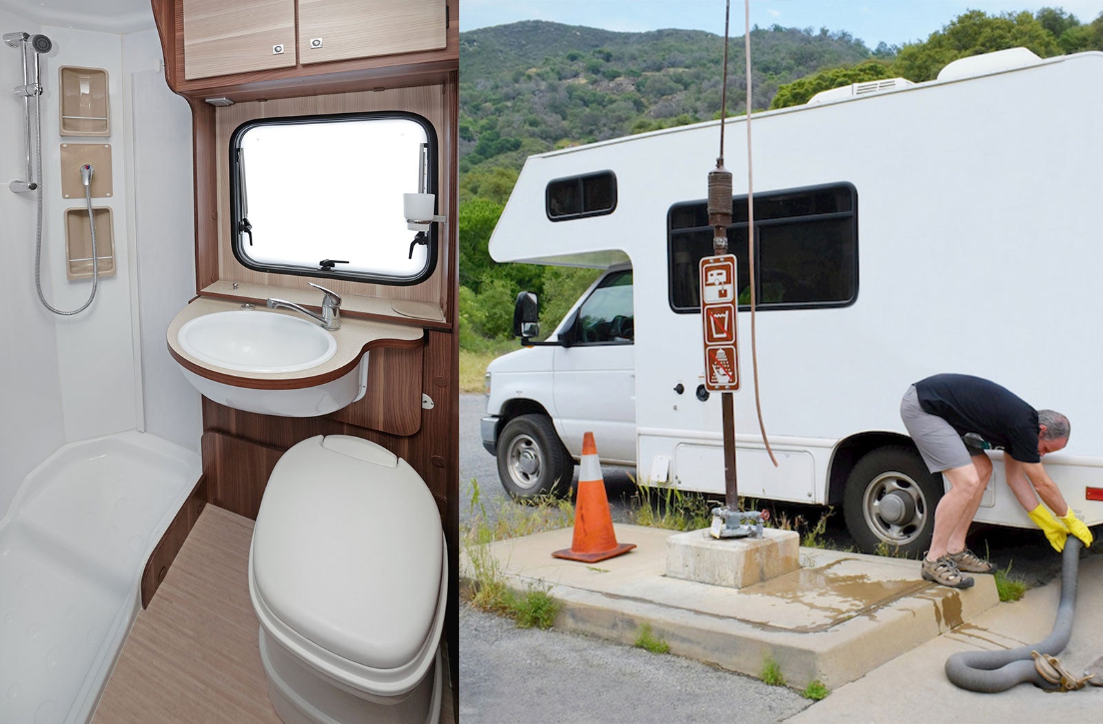 Portable RV/camper toilet and holding tank setup in Corvallis, Oregon