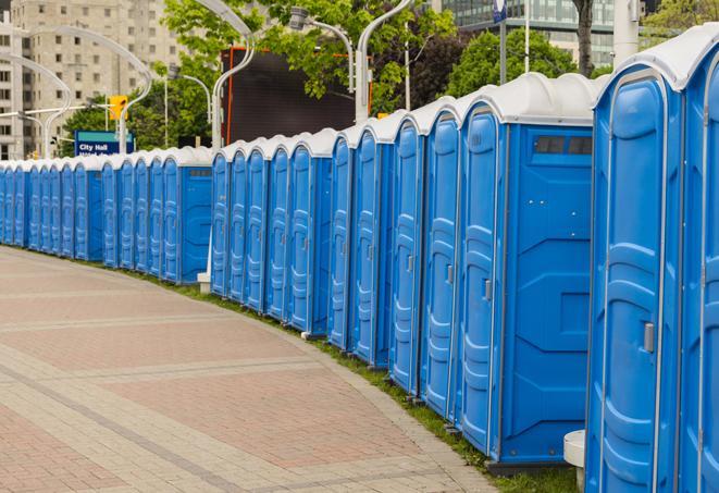 Seasonal porta potty units set up at a Corvallis, Oregon venue
